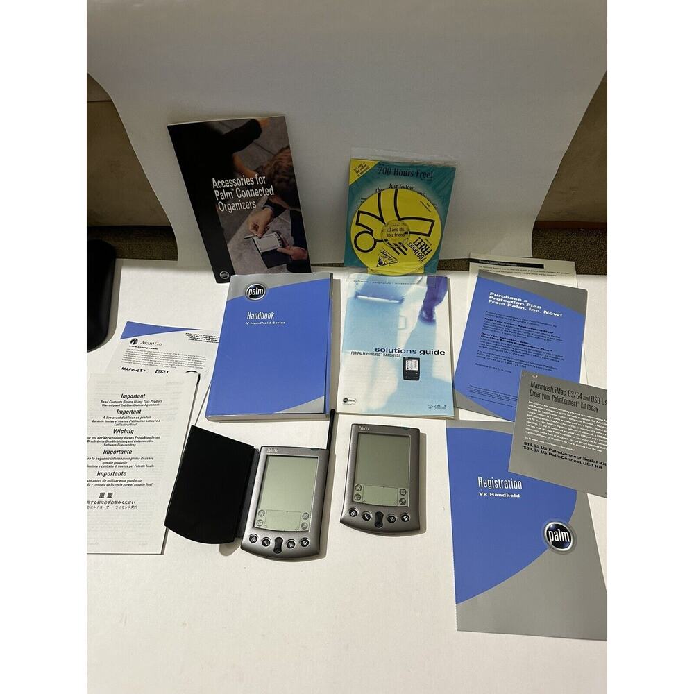 Bundle Lot 2 Palm Pilot Vx Handheld + Manuals Handbook AOL 700 Hours & more READ